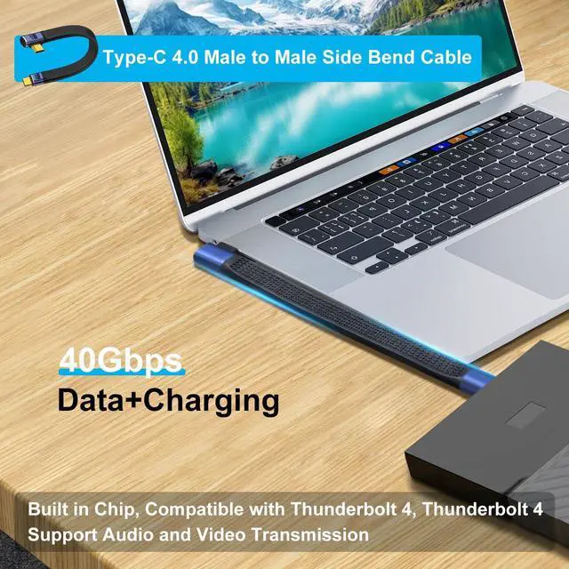 Alt view image 5 of 6 - BUCIER Short Flat USB C Cable 40Gbps High Speed Short USB C Thunderbolt 4 Cable 240W 48V 5A Support Audio & Video 8K@60Hz, for Phones, Laptops, PC (Left Right Bent, 13 cm)