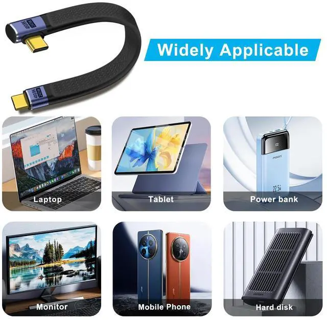 Alt view image 6 of 6 - BUCIER Short Flat USB C Cable 40Gbps High Speed Short USB C Thunderbolt 4 Cable 240W 48V 5A Support Audio & Video 8K@60Hz, for Phones, Laptops, PC (Left Right Bent, 13 cm)