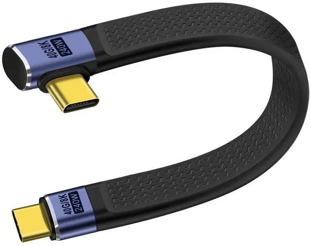 Main image of BUCIER Short Flat USB C Cable 40Gbps High Speed Short USB C Thunderbolt 4 Cable 240W 48V 5A Support Audio & Video 8K@60Hz, for Phones, Laptops, PC (Left Right Bent, 13 cm)