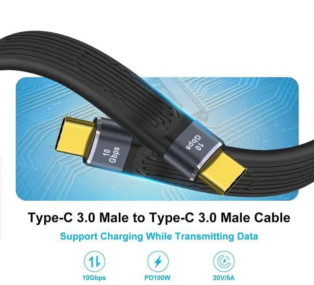Alt view image 2 of 6 - BUCIER Fast Charger USB C Flat Cable10Gbps Type C Charger Cable Flat 100W 20V 5A Support Audio & Video 4K@60Hz, for Phones,Laptops,PC (C Male to C Male, 13 cm)