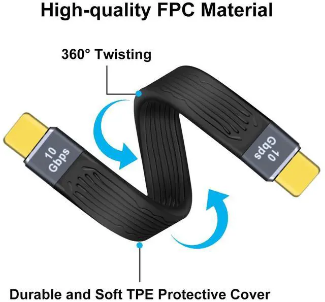 Alt view image 3 of 6 - BUCIER Fast Charger USB C Flat Cable10Gbps Type C Charger Cable Flat 100W 20V 5A Support Audio & Video 4K@60Hz, for Phones,Laptops,PC (C Male to C Male, 13 cm)