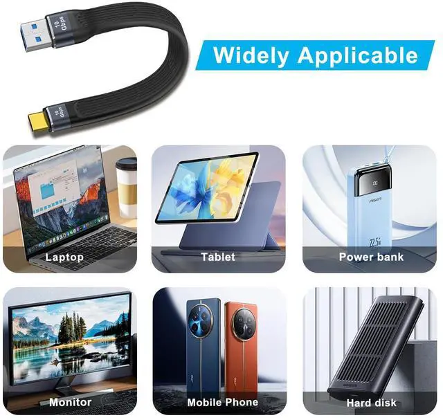 Alt view image 6 of 6 - BUCIER USB to USB C Flat Cable 10Gbps Type C Charger Cable Flat 100W 20V 5A Support Audio & Video 4K@60Hz, for Phones,Laptops,PC (A Male to C Male, 13 cm)