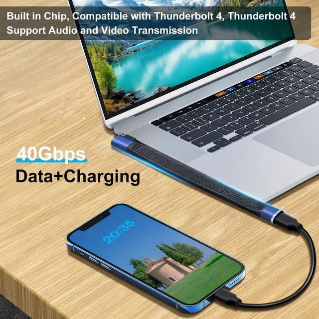 Alt view image 5 of 6 - BUCIER 90 Gegree USB C Extension Cable 40Gbps Flat USB C Extension Cable 240W 48V 5A Support Audio & Video 8K@60Hz, for Phones, Laptops, PC (Left Right Bent, 13 cm)