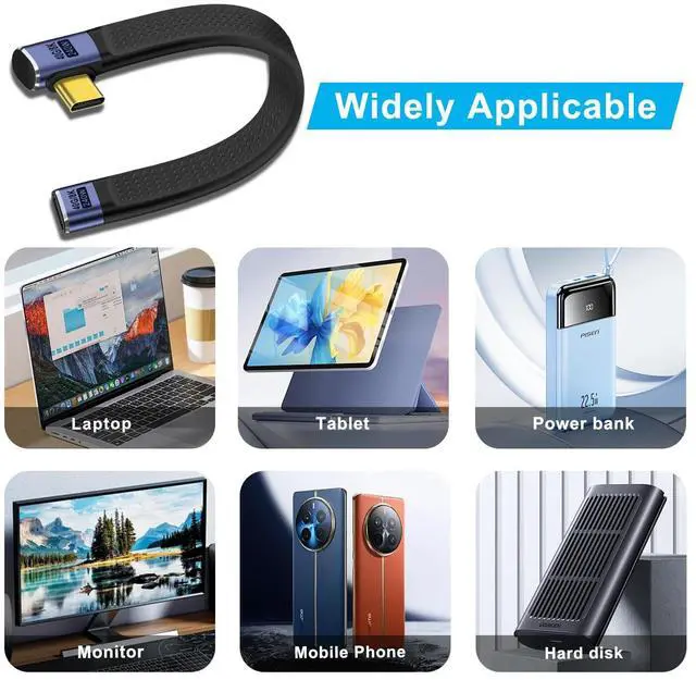 Alt view image 6 of 6 - BUCIER 90 Gegree USB C Extension Cable 40Gbps Flat USB C Extension Cable 240W 48V 5A Support Audio & Video 8K@60Hz, for Phones, Laptops, PC (Left Right Bent, 13 cm)