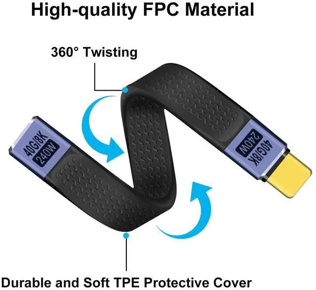 Alt view image 3 of 6 - BUCIER USB C Extension Cable 40Gbps Flat USB C Extension Cable 240W 48V 5A Support Audio & Video 8K@60Hz, for Phones, Laptops, PC (Straight, 13 cm)