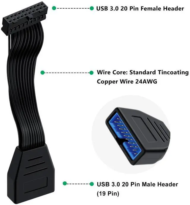 Alt view image 3 of 6 - BUCIER USB 3.0 19/20 Pin Motherboard Cable USB 3.0 19/20 Pin Internal Extension Header Adapter Cable, Suitable for Desktop Computers (5.9 inch)