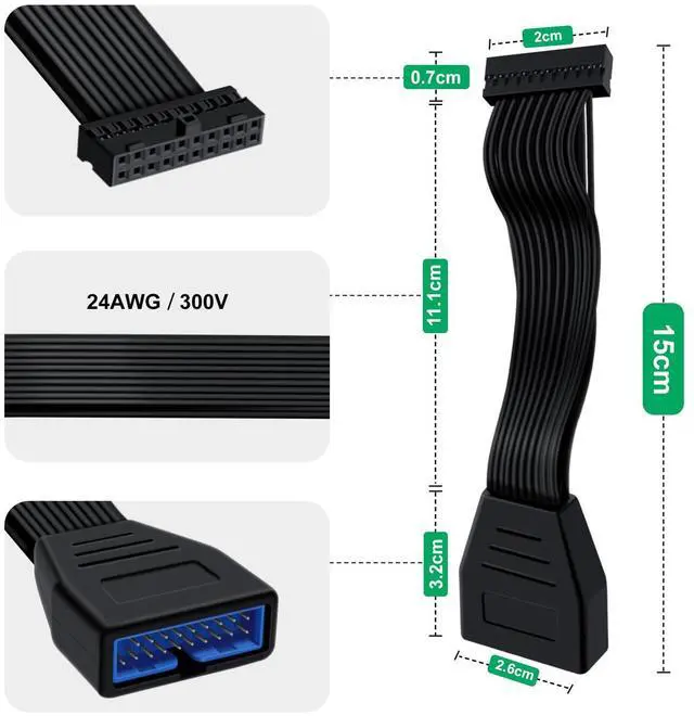 Alt view image 4 of 6 - BUCIER USB 3.0 19/20 Pin Motherboard Cable USB 3.0 19/20 Pin Internal Extension Header Adapter Cable, Suitable for Desktop Computers (5.9 inch)