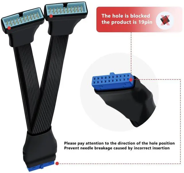 Alt view image 3 of 6 - BUCIER USB 3.0 Header Splitter Extension Cable Motherboard 19/20 Pin Male to Female Adapter, Small Mini 1 in 2 Out Internal USB 3.0 Extension Cord (6 inch)