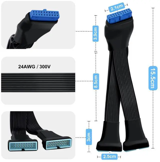 Alt view image 4 of 6 - BUCIER USB 3.0 Header Splitter Extension Cable Motherboard 19/20 Pin Male to Female Adapter, Small Mini 1 in 2 Out Internal USB 3.0 Extension Cord (6 inch)