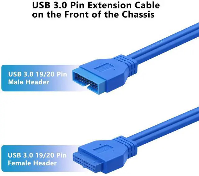 Alt view image 2 of 6 - BUCIER USB 3.0 Motherboard Extension Cable 19/20 Pin Male to Female Internal Adapter (Blue, 1FT)