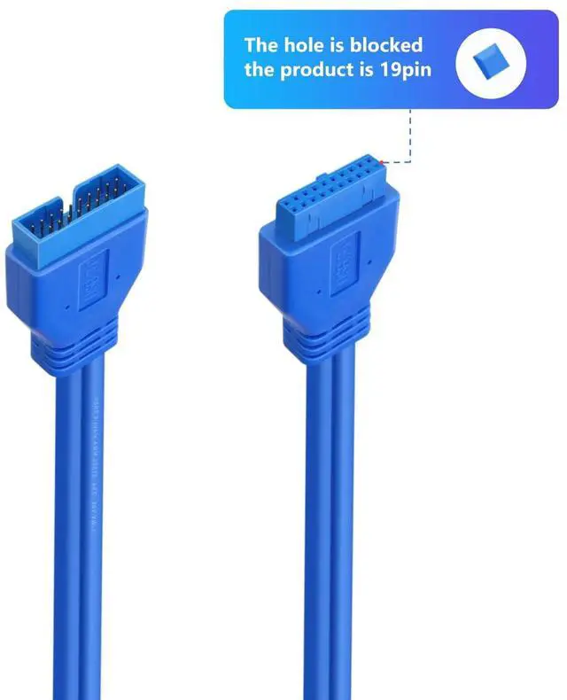 Alt view image 3 of 6 - BUCIER USB 3.0 Motherboard Extension Cable 19/20 Pin Male to Female Internal Adapter (Blue, 1FT)