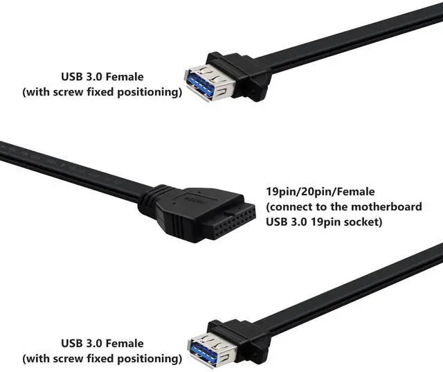 Alt view image 2 of 6 - BUCIER USB 3.0 Front Panel Cable 5Gbps USB 3 0 Header Extension Cable 19/20 Pin USB 3.0 Front Panel Extension with Panel Mount Holes (50 cm)