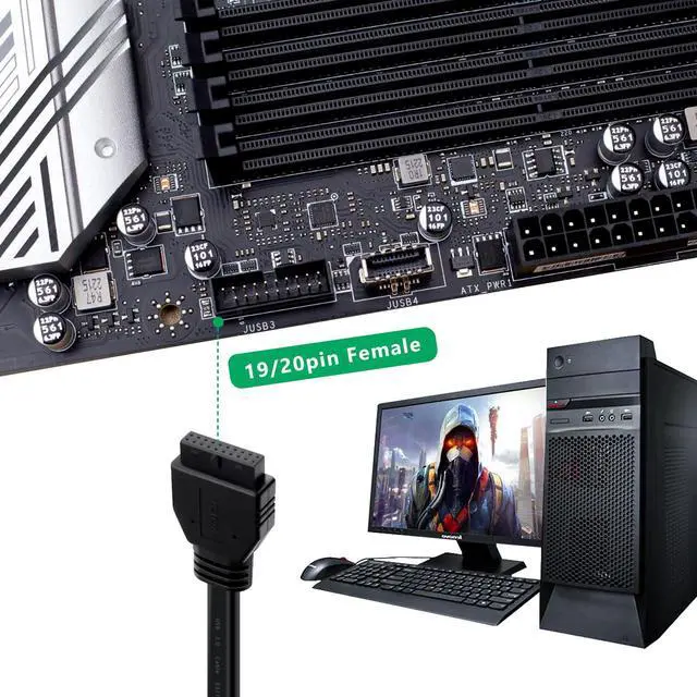 Alt view image 6 of 6 - BUCIER USB 3.0 Front Panel Cable 5Gbps USB 3 0 Header Extension Cable 19/20 Pin USB 3.0 Front Panel Extension with Panel Mount Holes (50 cm)