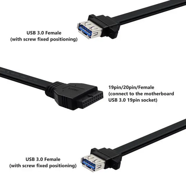Alt view image 2 of 6 - BUCIER USB 3.0 Front Panel Cable 5Gbps USB 3 0 Header Extension Cable 19/20 Pin USB 3.0 Front Panel Extension with Panel Mount Holes (80 cm)