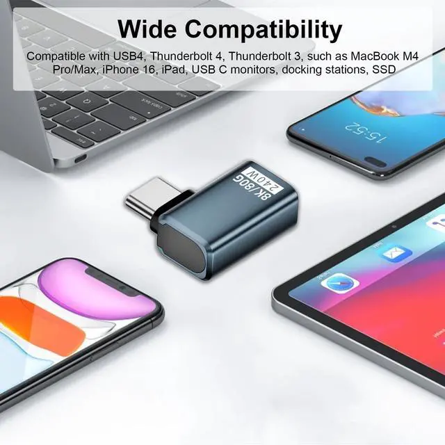 Alt view image 6 of 7 - BUCIER 2-Pack USB C Right Angle Adapter [80Gbps/240W PD/8K@60Hz] Right Angle 90 Degree USB C Adapter Support Type C Fast Charging Thunderbolt 5/4 for iPhone 15, Steam Deck, Switch