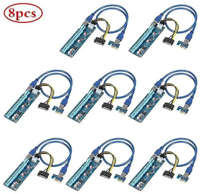 Main image of PCIe Riser 8 Pack GPU Riser Adapter Card PCI Express 1X to 16X Extender Mining Graphics Card USB 30 Extension 6pin MOLEX to SATA Power Cable for Ethereum Bitcoin Litecoin Device