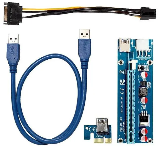 Alt view image 3 of 4 - PCIe Riser 8 Pack GPU Riser Adapter Card PCI Express 1X to 16X Extender Mining Graphics Card USB 30 Extension 6pin MOLEX to SATA Power Cable for Ethereum Bitcoin Litecoin Device