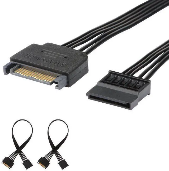 Main image of BUCIER [2-Pack] 15 Pin SATA Power Extension Cable, Male to Female Cable  10 inch, Black