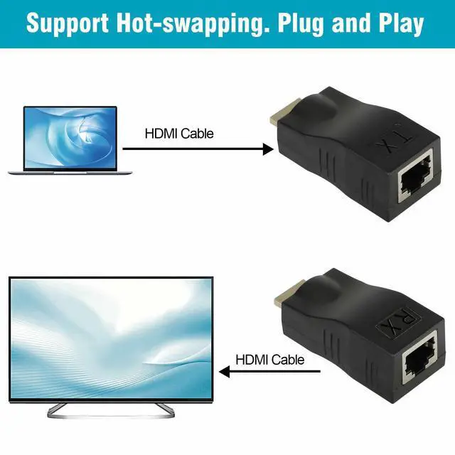 Alt view image 2 of 6 - BUCIER 2Pcs 4K 1080P HDMI Extender to RJ45 Over Cat 5e/6 Network LAN Ethernet Adapter