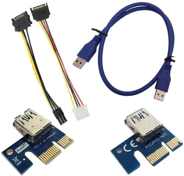 Alt view image 2 of 2 - BUCIER V006C Riser PCIE 1X 16X Powered GPU Adapter USB Cable SATA Molex 6-pin