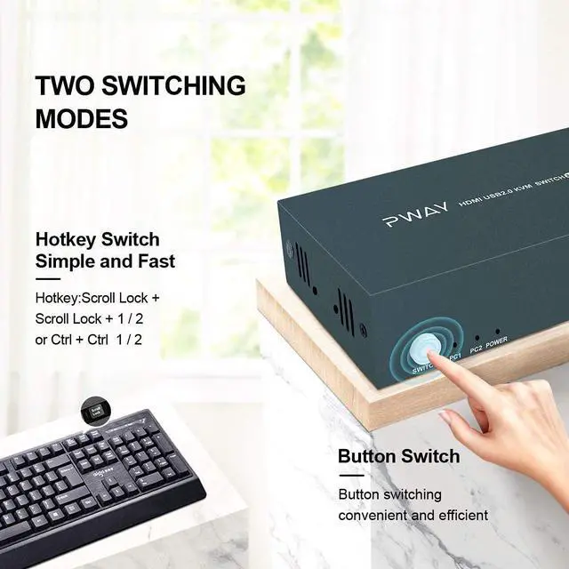 Alt view image 4 of 7 - BUCIER Dual Monitor KVM Switch HDMI 2 Port Box 4K@30Hz & USB 2.0 Hub Support Hotkey Switch KVM Switch for Dual Port Video Screen Keyboard Mouse Computer Switching