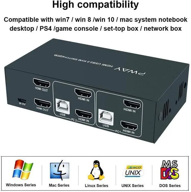 Alt view image 5 of 7 - BUCIER Dual Monitor KVM Switch HDMI 2 Port Box 4K@30Hz & USB 2.0 Hub Support Hotkey Switch KVM Switch for Dual Port Video Screen Keyboard Mouse Computer Switching
