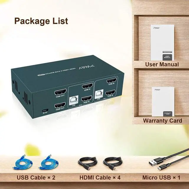 Alt view image 7 of 7 - BUCIER Dual Monitor KVM Switch HDMI 2 Port Box 4K@30Hz & USB 2.0 Hub Support Hotkey Switch KVM Switch for Dual Port Video Screen Keyboard Mouse Computer Switching