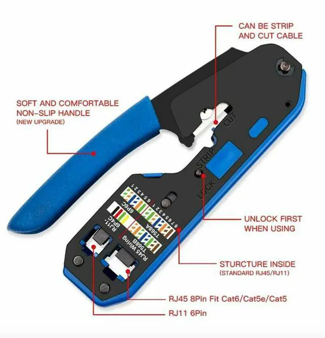 Alt view image 7 of 7 - BUCIER RJ45 Ethernet Network LAN Tool Kit Network Cable Crimper Crimping Plier Stripper