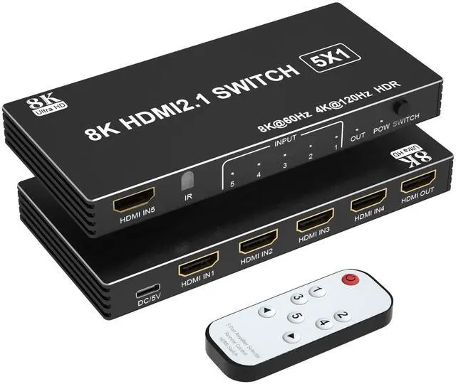 Main image of BUCIER 8K HDMI Switch 4K 120Hz - 5 in 1 Out HDMI Splitter Switcher 8K@60Hz 4K@120Hz with Remote 3D HDR10+ HDCP 2.3 CEC, Use for PS5/4/3 Xbox DVD Player Fire Stick Roku TV PC Nintendo Switch
