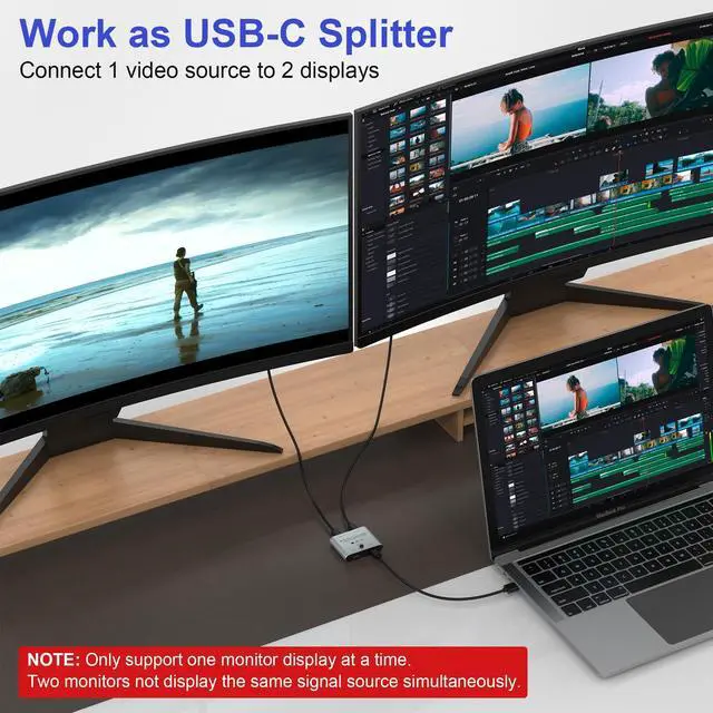Alt view image 4 of 7 - BUCIER 8K USBC Switch USB C Switcher for 2 Computers - Bi Directional USB C KVM Switch Splitter for 8K@60Hz/4K@144Hz Video Transfer+100W Charging+10Gbps Data, with Power Cable