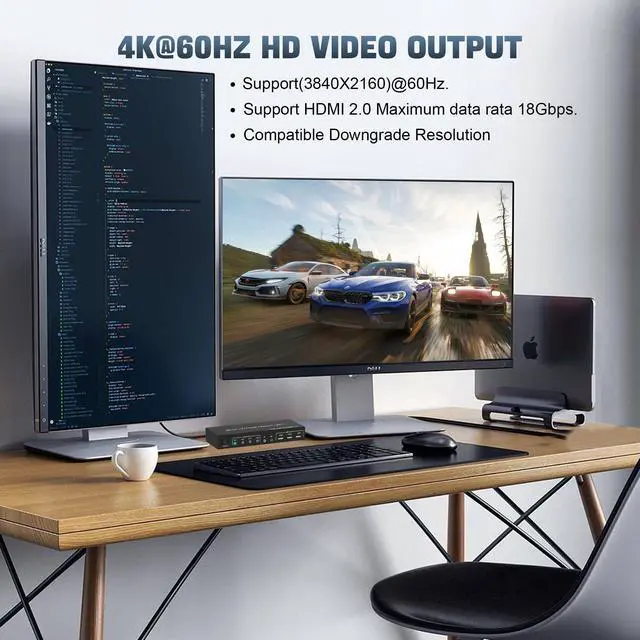 Alt view image 5 of 7 - USB 3.0 HDMI Dual Monitor KVM Switch for 4 PCs, Supports EDID, 4K 60Hz KVM Switch 2 Monitors 4 Computers, with Audio Microphone Output and 3 USB 3.0 Ports, PC Monitor Keyboard Mouse Switcher for 4 PC