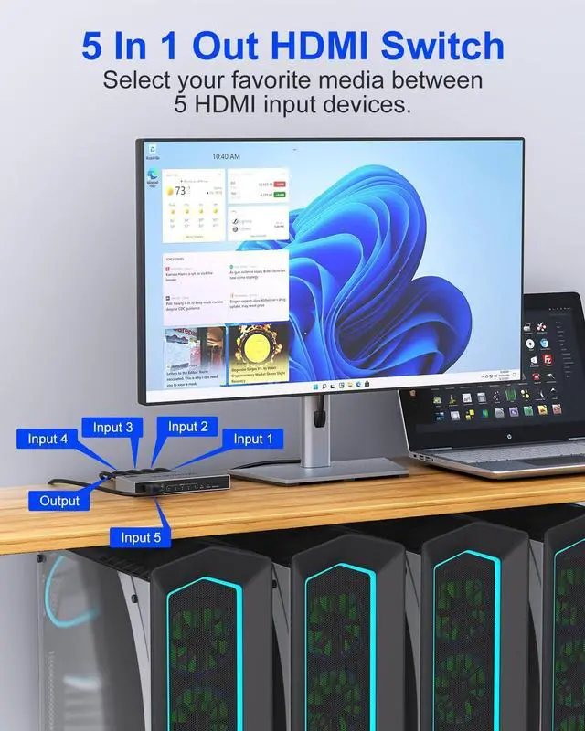 Alt view image 6 of 7 - BUCIER 8K HDMI Splitter 5 in 1 Out HDMI Switch - 4k 120Hz HDMI 2.1 Switch Box Port Expander Selector with Remote Support 3D/HDR/HDCP2.3 Vision, Compatible with PS 5/4/3 Xbox Switch DVD Player TV PC