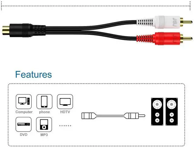 Alt view image 6 of 6 - BUCIER 2 Pack Audio Speaker Y Adapter Splitter Cable with OFC Conductor Dual Shielding Gold Plated Metal Shell Flexible PVC Jacket - 0.2M / 0.6FT