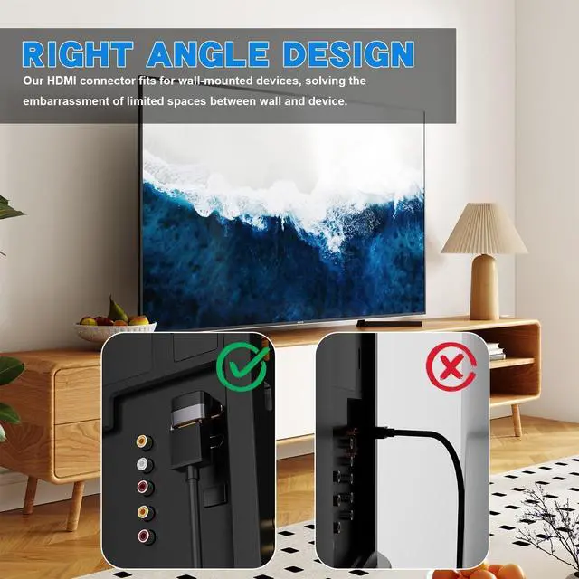 Alt view image 2 of 7 - BUCIER 8K HDMI Right Angle Adapter [4 Pack], 90/270 Degree Dual Orientation HDMI 90 Degree Male to Female, 4K 120Hz 2.1 48Gbps Compatible with PS5, PC, Monitor, TV, Laptop