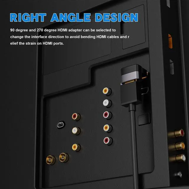Alt view image 4 of 7 - BUCIER 8K HDMI Right Angle Adapter [4 Pack], 90/270 Degree Dual Orientation HDMI 90 Degree Male to Female, 4K 120Hz 2.1 48Gbps Compatible with PS5, PC, Monitor, TV, Laptop