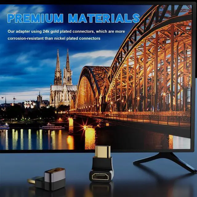 Alt view image 7 of 7 - BUCIER 8K HDMI Right Angle Adapter [4 Pack], 90/270 Degree Dual Orientation HDMI 90 Degree Male to Female, 4K 120Hz 2.1 48Gbps Compatible with PS5, PC, Monitor, TV, Laptop