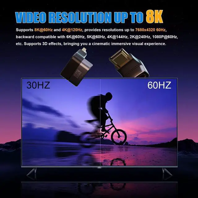 Alt view image 6 of 7 - BUCIER 8K HDMI Right Angle Adapter [4 Pack], 90/270 Degree Dual Orientation HDMI 90 Degree Male to Female, 4K 120Hz 2.1 48Gbps Compatible with PS5, PC, Monitor, TV, Laptop