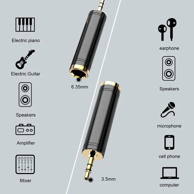 Alt view image 7 of 7 - BUCIER 3.5mm to 1/4'' Stereo Gold-Plated Pure Copper Adapter, 1/8 Inch Mini Jack Male to 1/4 Inch Female Jack Stereo Adapter for Headphone Amp Adapte (1PACK-Black)
