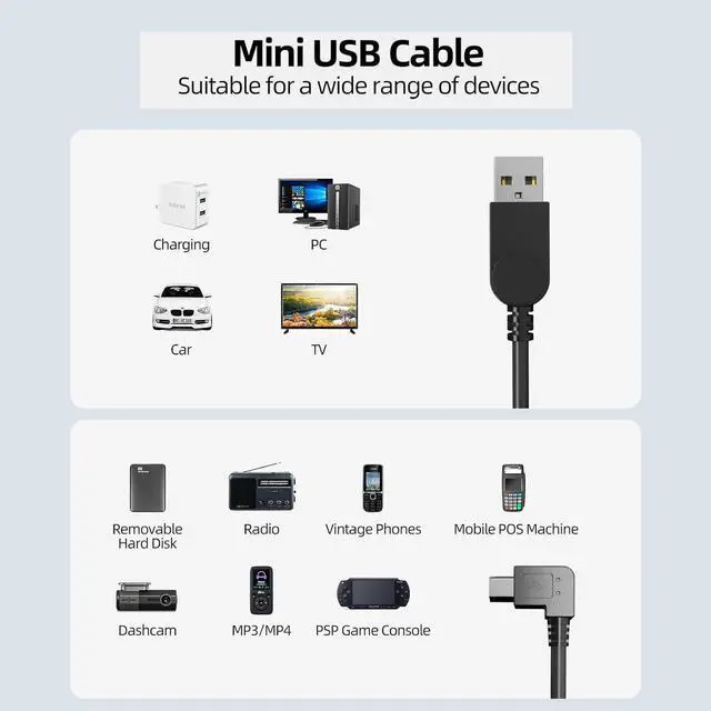 Alt view image 3 of 7 - BUCIER Mini USB Cable, 90 Degree USB 2.0 A to Mini B USB Cable,Right Angle USB 2.0 A-Male to Mini-B Adapter Cord Power Charger Wire for GPS Car Dash Cam Dashcam DVR Backup Camera Camcorder-3pcs