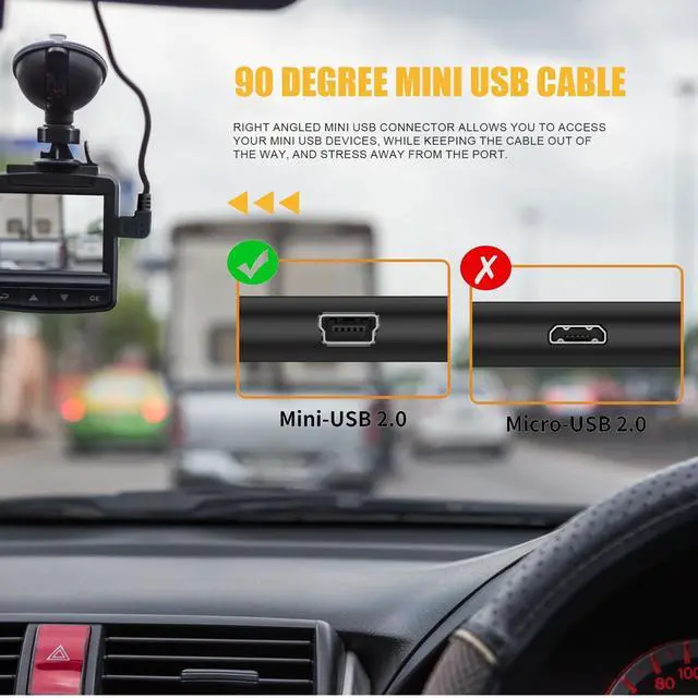 Alt view image 6 of 7 - BUCIER Mini USB Cable, 90 Degree USB 2.0 A to Mini B USB Cable,Right Angle USB 2.0 A-Male to Mini-B Adapter Cord Power Charger Wire for GPS Car Dash Cam Dashcam DVR Backup Camera Camcorder-3pcs