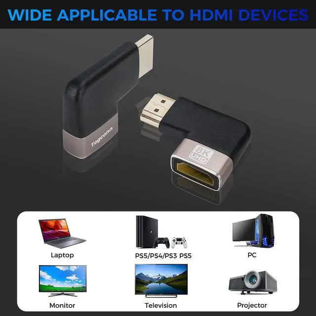 Alt view image 5 of 5 - BUCIER 8K HDMI Flat 90 Degree and 270 Degree Gold Plated Adapter 2 Pack, Right Angle HDMI Male to Female Vertical Flat Adapter HDMI L Shape Extender, Supports 8K@60Hz4K@120Hz, for HDTV, Xbox One