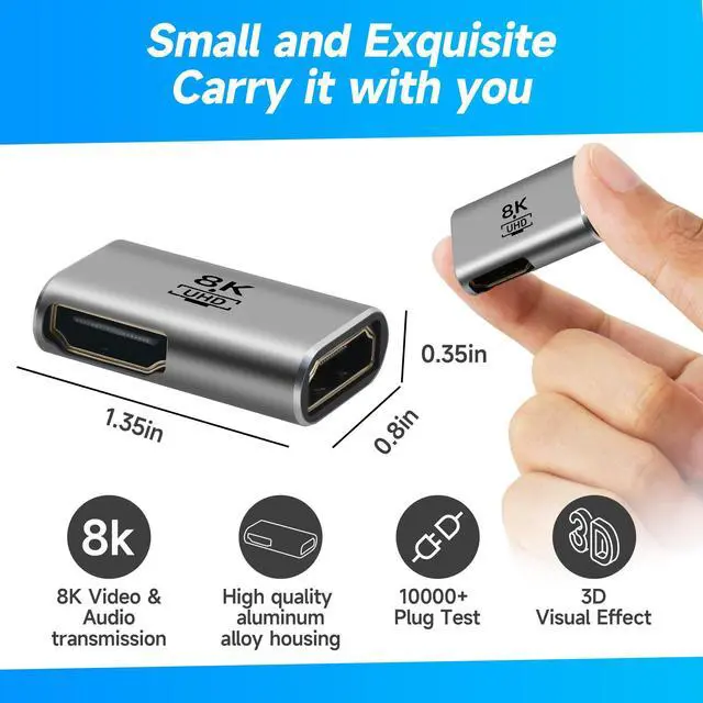 Alt view image 2 of 5 - 8K HDMI Coupler 4 Pack, Flat HDMI 2.1 Female to Female Connector HDMI Extension Adapter, Supports 4K@120Hz,8K@60Hz, 2K, Compatible with HDTV, Monitors, Laptop, Projector, PS5/4, Xbox X
