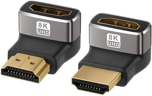 Main image of 8K 90 Degree HDMI 2.1 Adapter 2 Pack, (Up and Down) Right Angle HDMI Male to Female HDMI L-Shaped Connector Extender Support 8K@60Hz,4K@120Hz for Google Chrome Cast, Roku Stick, Wall TV, Laptop and PC
