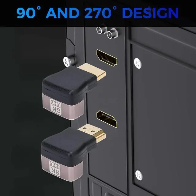 Alt view image 4 of 6 - 8K 90 Degree HDMI 2.1 Adapter 2 Pack, (Up and Down) Right Angle HDMI Male to Female HDMI L-Shaped Connector Extender Support 8K@60Hz,4K@120Hz for Google Chrome Cast, Roku Stick, Wall TV, Laptop and PC