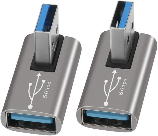 Main image of 90 Degree USB 3.0 Adapter 2 Pack, Middle (Left and Right) Angle USB-A Male to Female Connector USB L Shape Extender, Support Charge & Data Sync for PC, Laptop, Mouse, Keyboard, USB A Car Charger