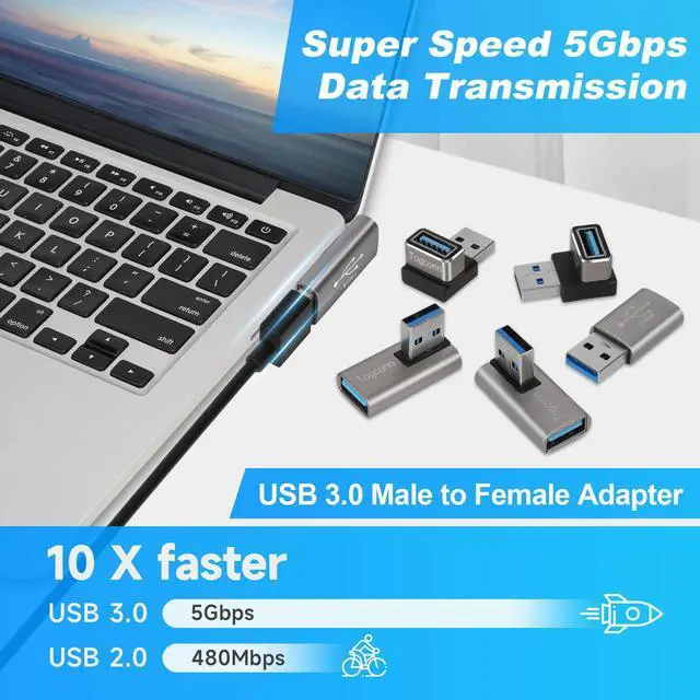 Alt view image 3 of 7 - Angle USB 3.0 Adapter 10 Pack, Multiple Angles(UP/Down/Left/Right/Straight),USB A Male to Female Connector Converter USB L Shape Extender, Support Charge & Data Sync for PC, Laptop, Mouse, Keyboard