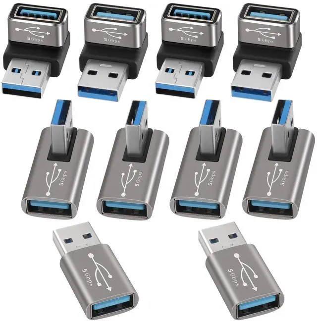 Main image of Angle USB 3.0 Adapter 10 Pack, Multiple Angles(UP/Down/Left/Right/Straight),USB A Male to Female Connector Converter USB L Shape Extender, Support Charge & Data Sync for PC, Laptop, Mouse, Keyboard