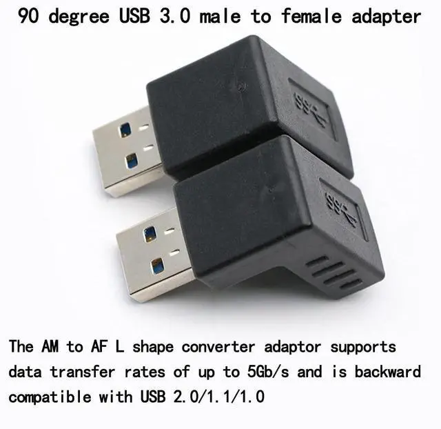 Alt view image 3 of 5 - BUCIER 2 Pack USB 3.0 Adapter 90 Degree Male to Female Combo Vertical Up and Down Angle Coupler ConnectorUSB 3.0 Male to Female 90 Degree Right Angle Extension Adapter