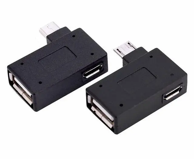 Main image of BUCIER 2-in-1 Powered Micro USB OTG Adapter 90 Degree Right Angled with Micro USB Power Charging Port for Streaming TV Stick, Android Phone or Tablet - 2 Pack