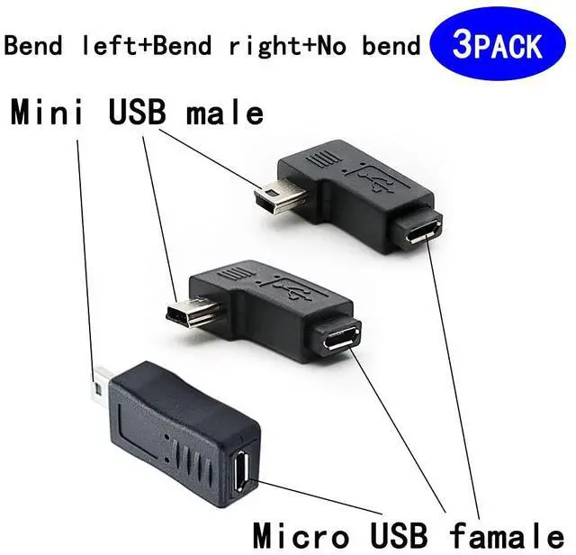 Alt view image 2 of 5 - BUCIER 90 Degree Left & Right Angle Mini USB Male to Micro USB Female Connector Adapter 3-Pack